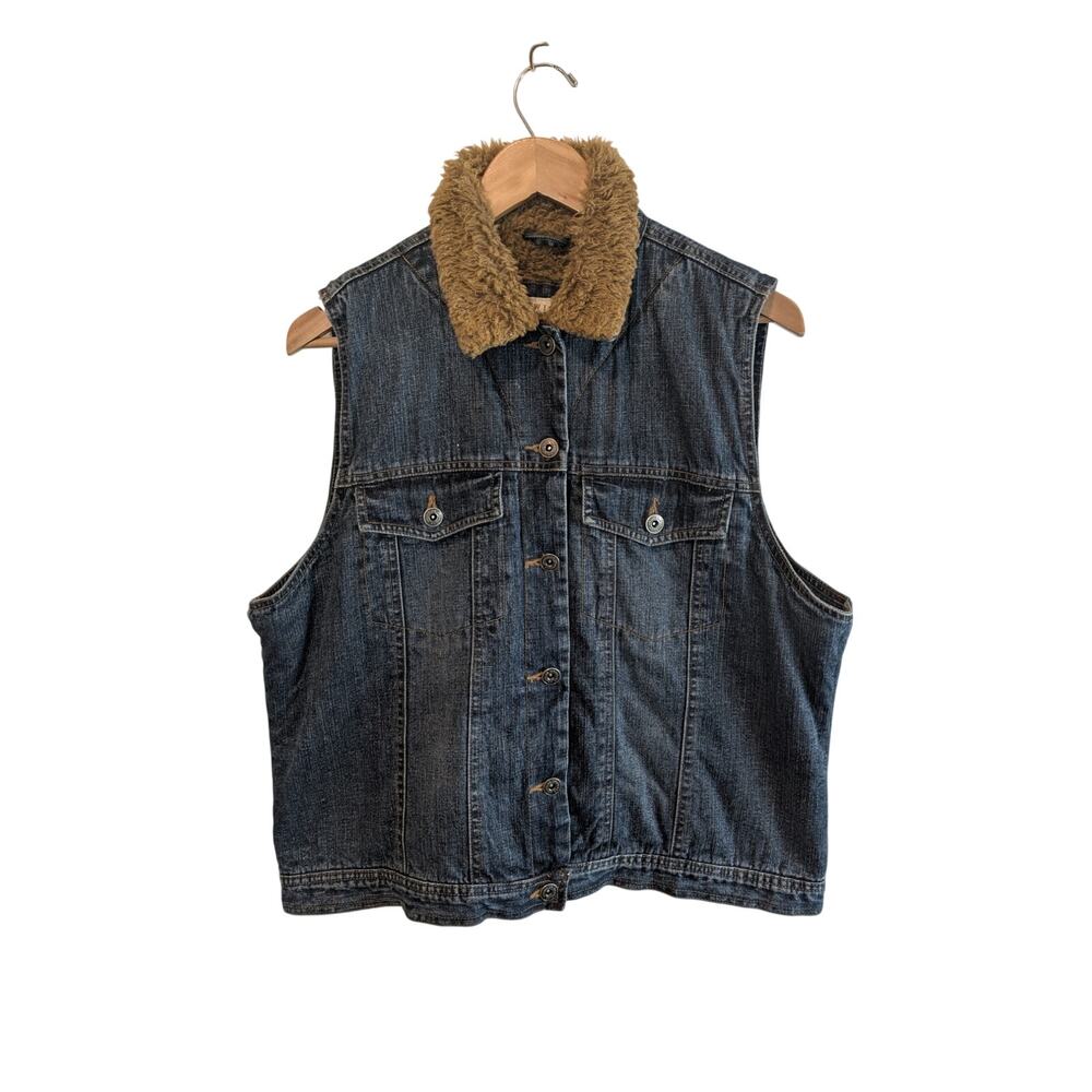 Vintage Wrangler Denim Vest Jacket Women XXL Sherpa Lined Y2K Western Cowgirl
